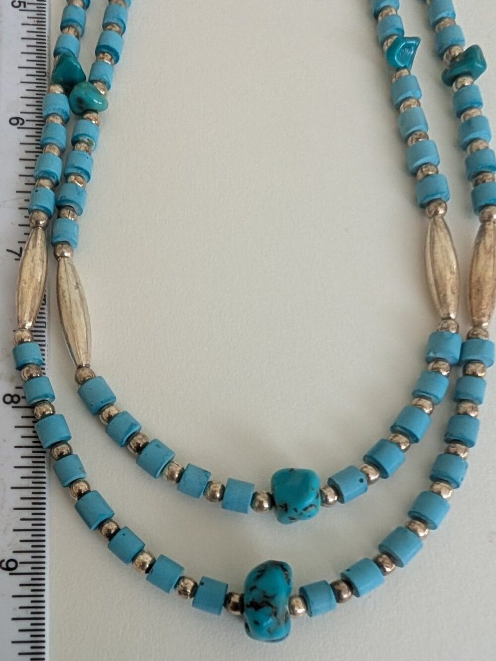 Double Strand Turquoise & Silver Bead Necklace